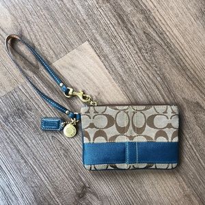 Coach Signature Stripe Wristlet Brown & Blue